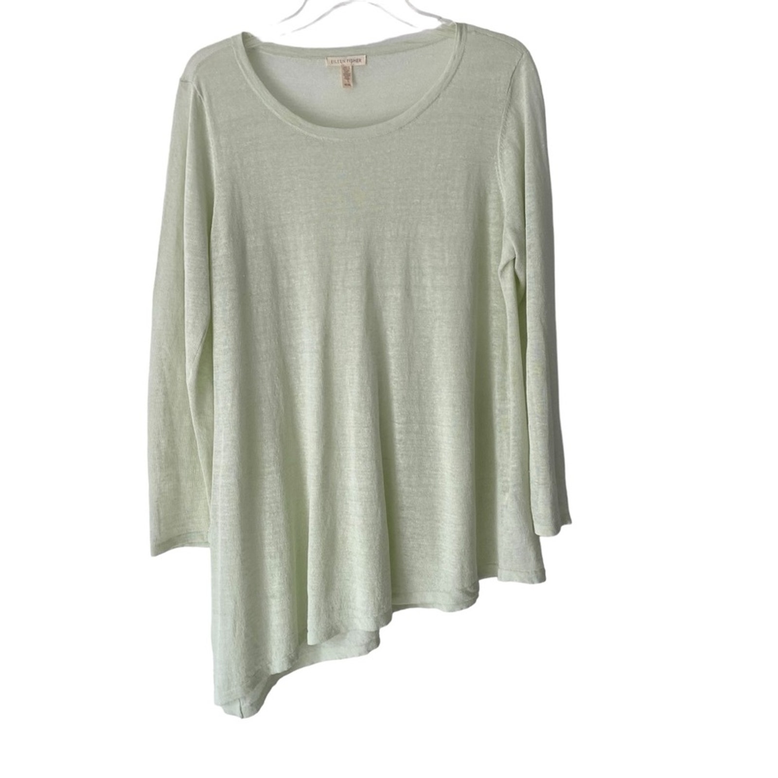 Eileen Fisher Nwots Light Green Celery Organic Linen Asymetric Knit Top Medium